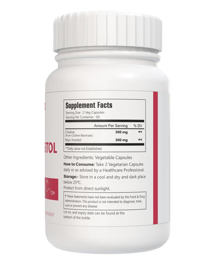 VitaCosmoX Choline and Myo-Inositol Supplement, 1000 mg Each, 120 Veggie Capsules 100% Vegetarian, Non-GMO & Gluten Free - dailyvitalstore