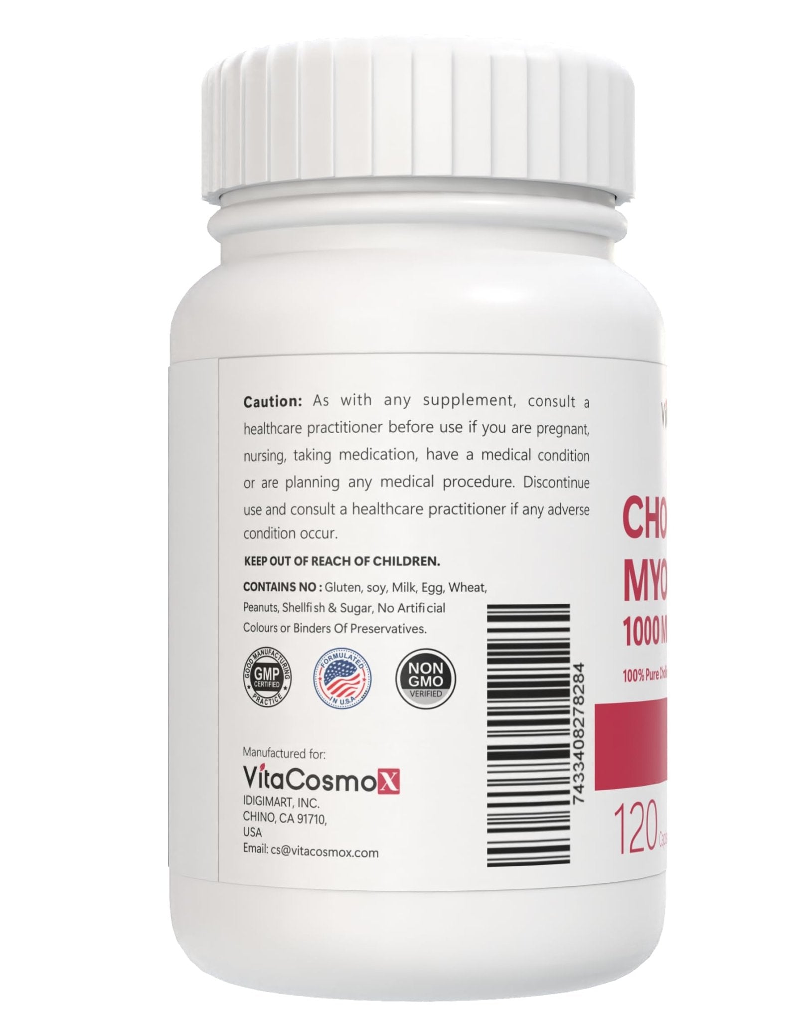 VitaCosmoX Choline and Myo-Inositol Supplement, 1000 mg Each, 120 Veggie Capsules 100% Vegetarian, Non-GMO & Gluten Free - dailyvitalstore