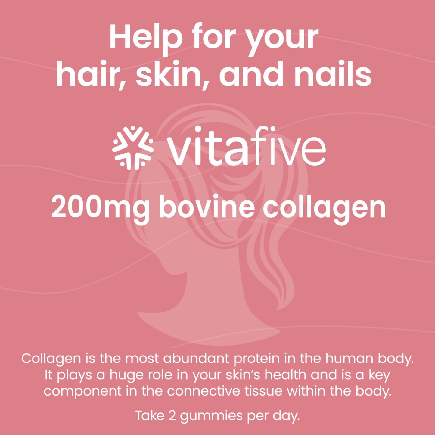 vitafive Collagen Gummies for Men and Women, Bovine Collagen, Collagen Gummy for Hair, Skin, and Connective Tissue Support, Gluten Free (50 Ct) - dailyvitalstore