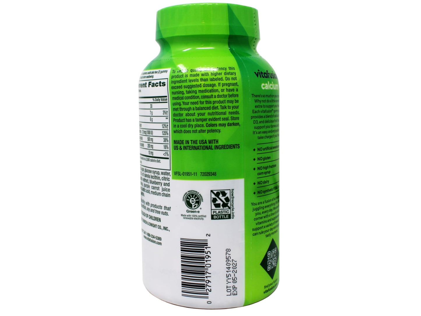 VitaFusion Calcium 500 mg Dietary Supplement Gummies Natural Fruit and Cream Flavors - 100 ct, Pack of 2 - dailyvitalstore