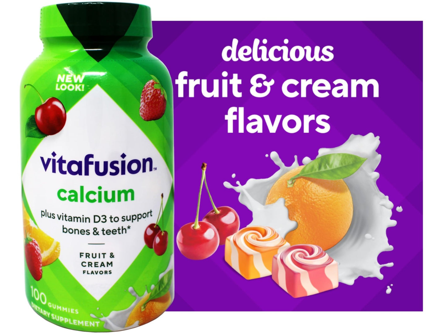 VitaFusion Calcium 500 mg Dietary Supplement Gummies Natural Fruit and Cream Flavors - 100 ct, Pack of 2 - dailyvitalstore