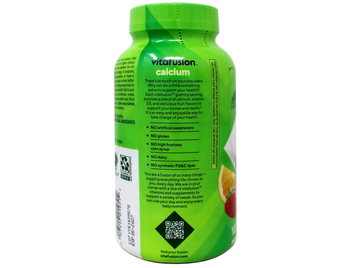 VitaFusion Calcium 500 mg Dietary Supplement Gummies Natural Fruit and Cream Flavors - 100 ct, Pack of 2 - dailyvitalstore