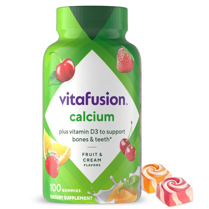 vitafusion Chewable Calcium Gummy Vitamins for Bone and Teeth Support, Calcium Gummies, Fruit and Cream Flavor, 100 Count, 50 Day Supply - dailyvitalstore