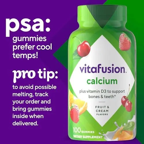 vitafusion Chewable Calcium Gummy Vitamins for Bone and Teeth Support, Calcium Gummies, Fruit and Cream Flavor, 100 Count, 50 Day Supply - dailyvitalstore