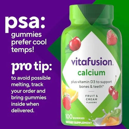 vitafusion Chewable Calcium Gummy Vitamins for Bone and Teeth Support, Calcium Gummies, Fruit and Cream Flavor, 100 Count, 50 Day Supply - dailyvitalstore