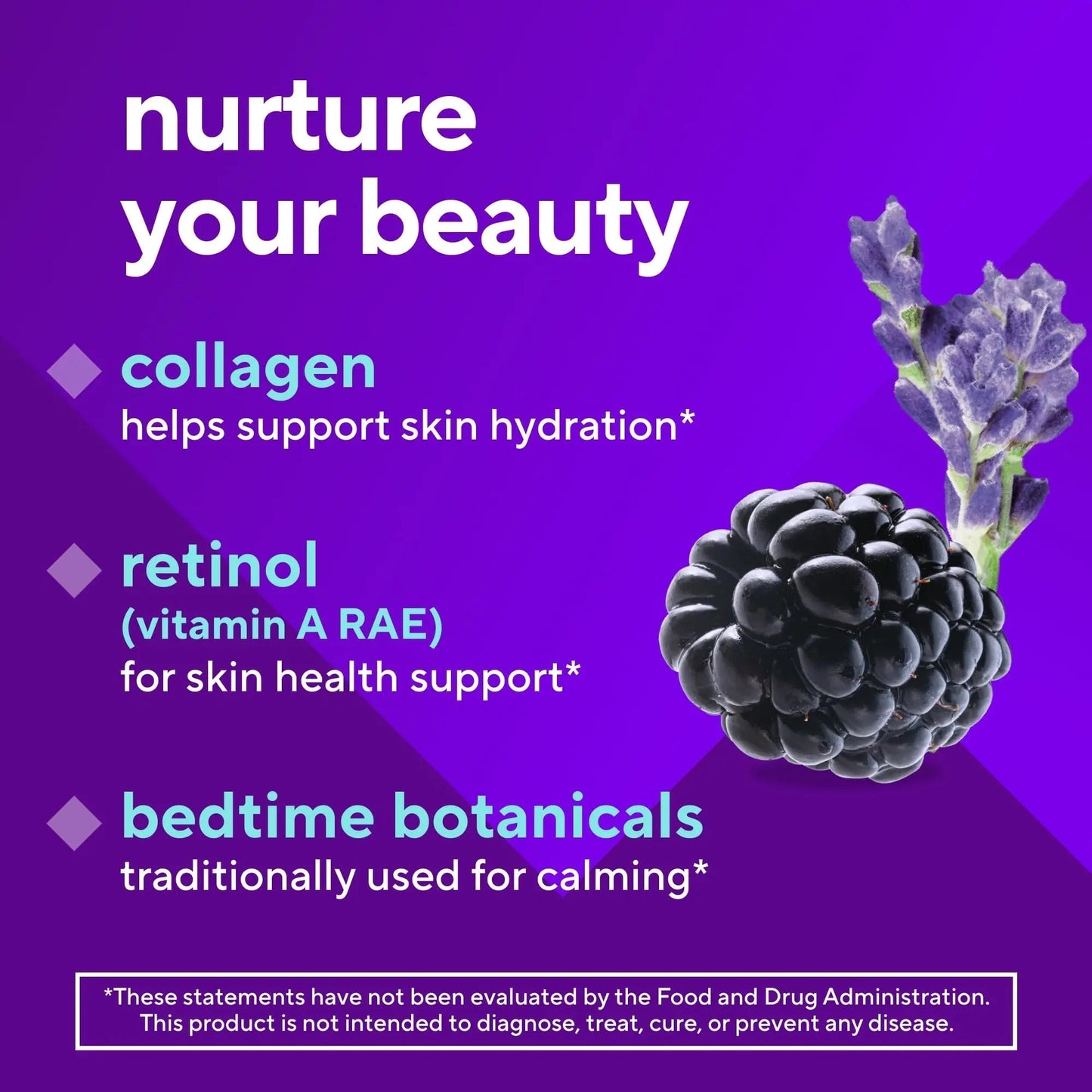 vitafusion Nighttime Skin Support (1), Beauty Supplement with Retinol (Vitamin A RAE), Collagen & Bedtime Botanicals - dailyvitalstore