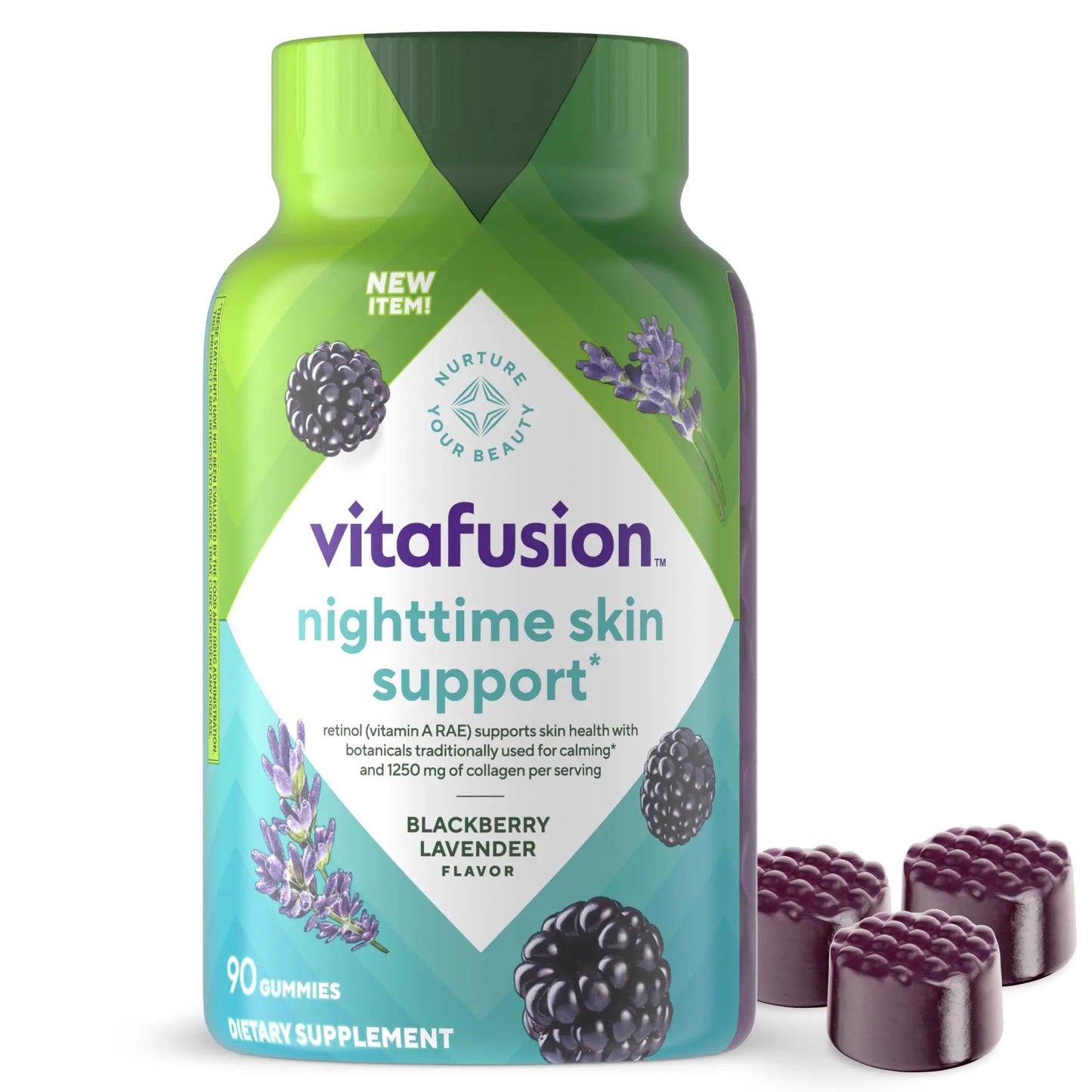vitafusion Nighttime Skin Support (1), Beauty Supplement with Retinol (Vitamin A RAE), Collagen & Bedtime Botanicals - dailyvitalstore