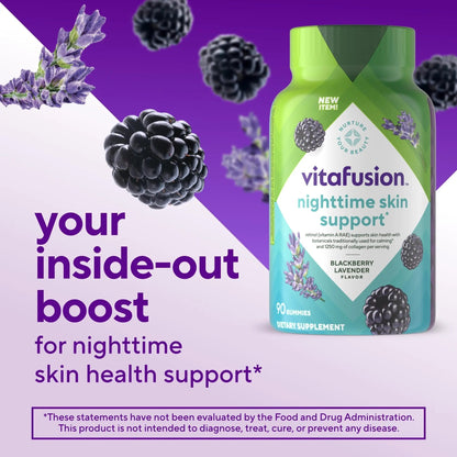 vitafusion Nighttime Skin Support (1), Beauty Supplement with Retinol (Vitamin A RAE), Collagen & Bedtime Botanicals - dailyvitalstore