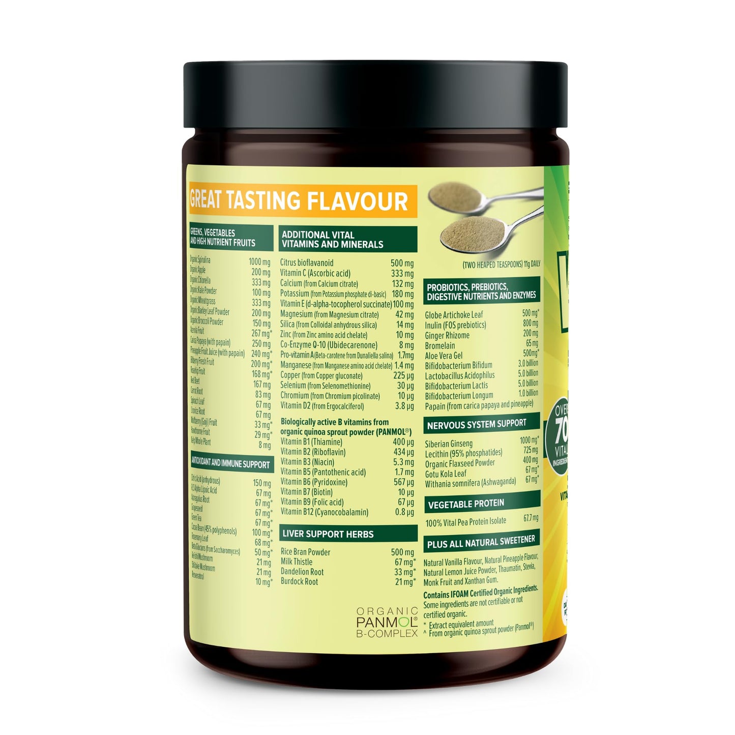 Vital All-in-One Daily Powdered Supplement - Natural Greens Superfood Powder for Energy & Health, Super Greens Powder Drink Mix with Probiotic & Antioxidant Support - Lemon & Ginger, 4.23 oz (120 g) - dailyvitalstore