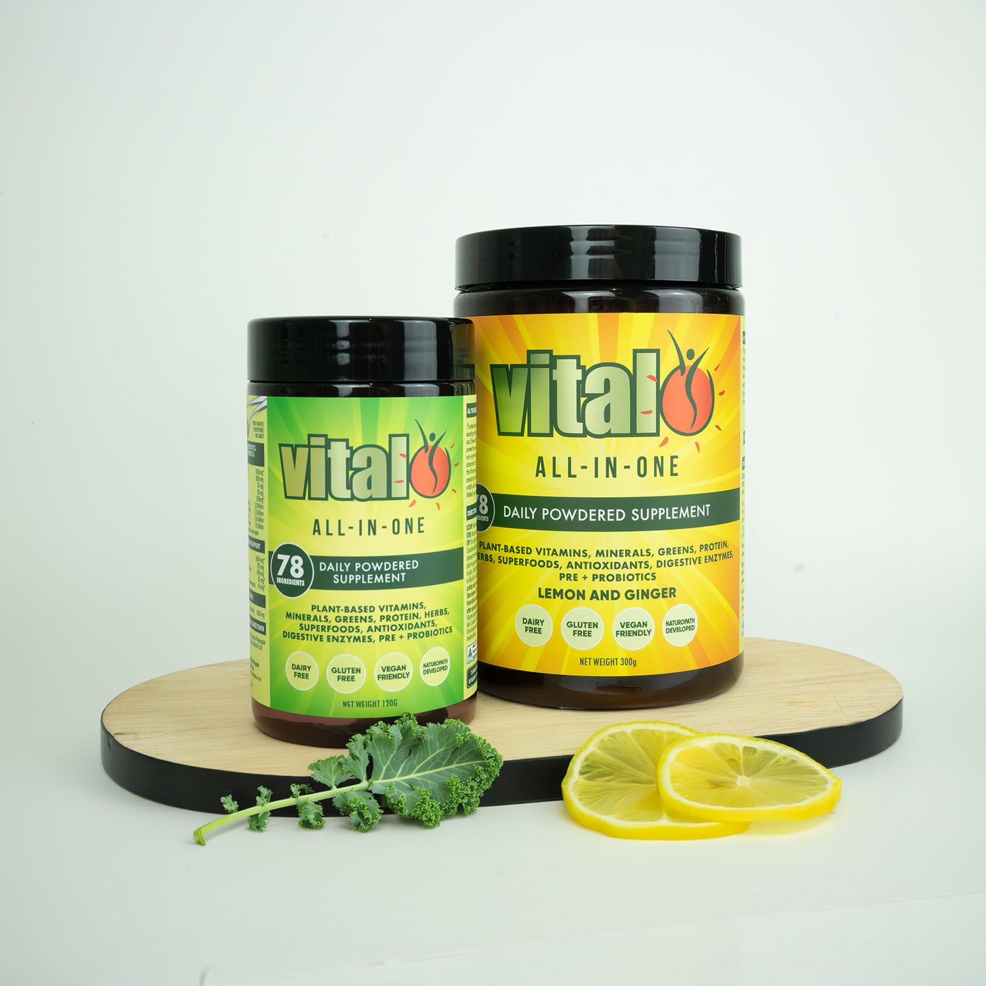 Vital All-in-One Daily Powdered Supplement - Natural Greens Superfood Powder for Energy & Health, Super Greens Powder Drink Mix with Probiotic & Antioxidant Support - Lemon & Ginger, 4.23 oz (120 g) - dailyvitalstore