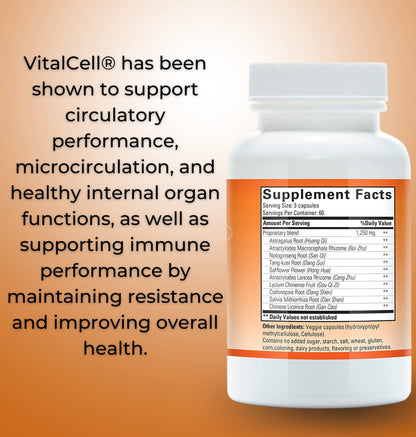Vital Cell Natural Anti-Aging Supplement for Men and Women, Supporting Circulation and Healthy Organ Function (180 Vegetarian Capsules) - dailyvitalstore