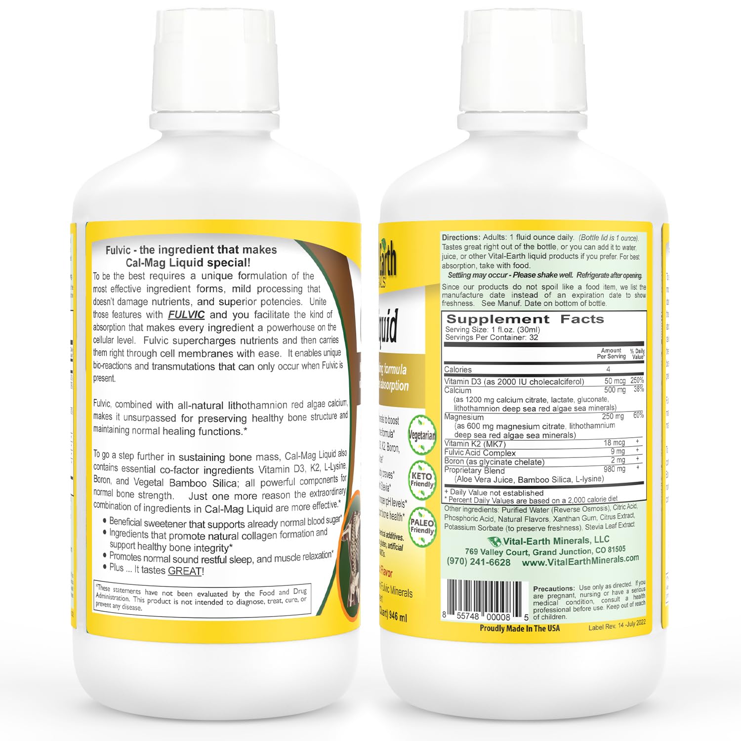 Vital Earth Minerals Bone & Wellness Support – Cal Mag Liquid + Super Multi, Liquid Multivitamins, MTHFR Support, 32 Oz Ea - dailyvitalstore