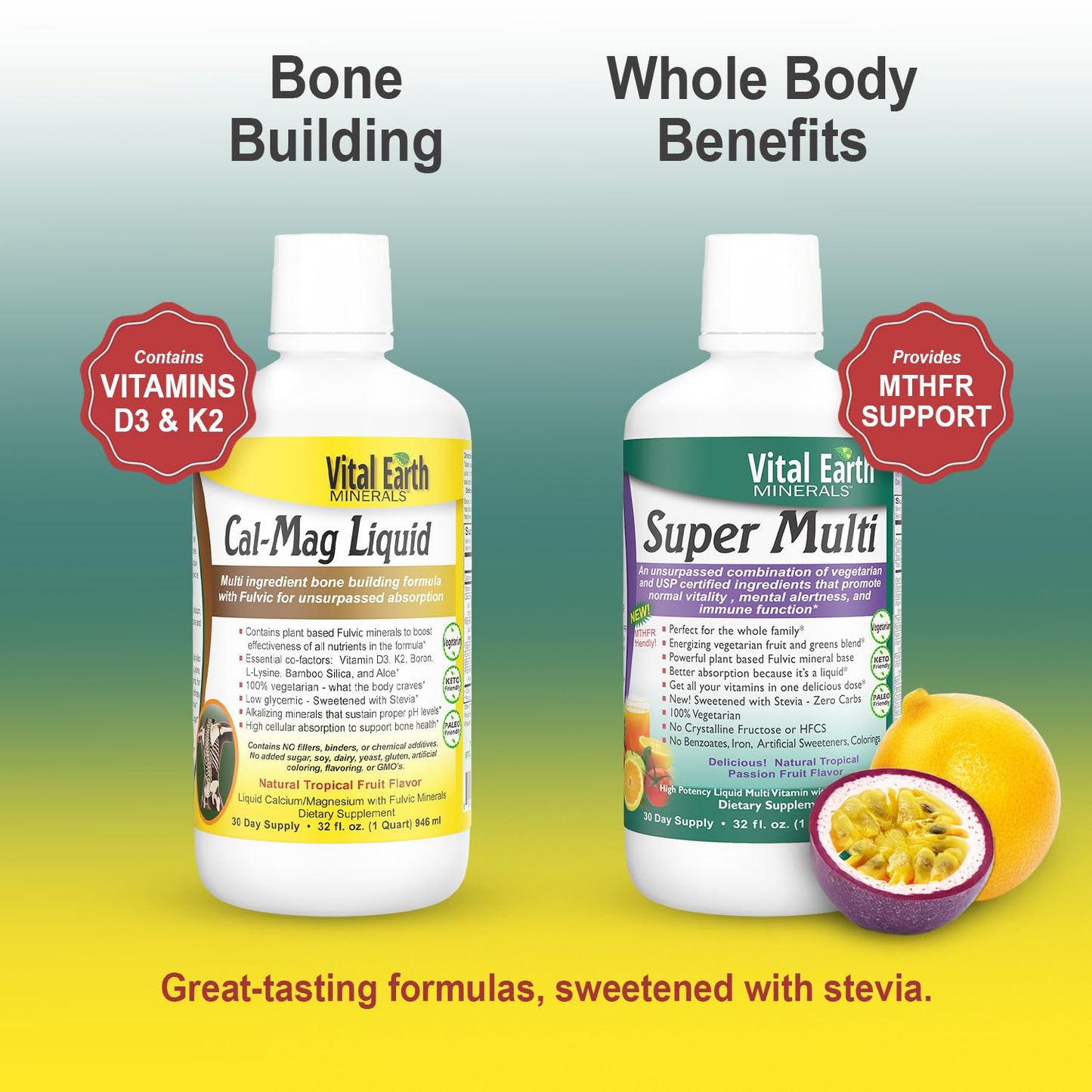 Vital Earth Minerals Bone & Wellness Support – Cal Mag Liquid + Super Multi, Liquid Multivitamins, MTHFR Support, 32 Oz Ea - dailyvitalstore