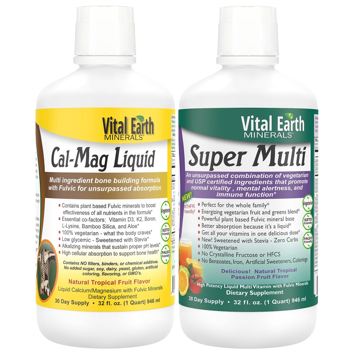 Vital Earth Minerals Bone & Wellness Support – Cal Mag Liquid + Super Multi, Liquid Multivitamins, MTHFR Support, 32 Oz Ea - dailyvitalstore