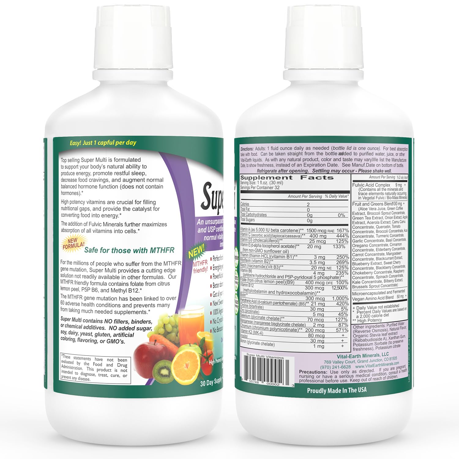 Vital Earth Minerals Detox and Wellness Support – Fulvic Humic Mineral Blend with 70+ Trace Minerals + Super Multi, Liquid Multivitamins, MTHFR Enhancement, 32 OZ Ea - dailyvitalstore