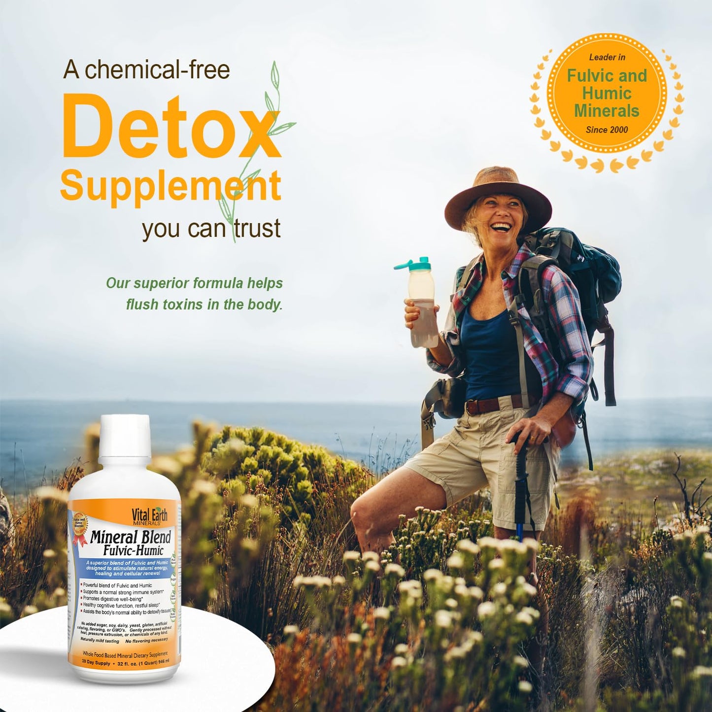 Vital Earth Minerals Detox and Wellness Support – Fulvic Humic Mineral Blend with 70+ Trace Minerals + Super Multi, Liquid Multivitamins, MTHFR Enhancement, 32 OZ Ea - dailyvitalstore