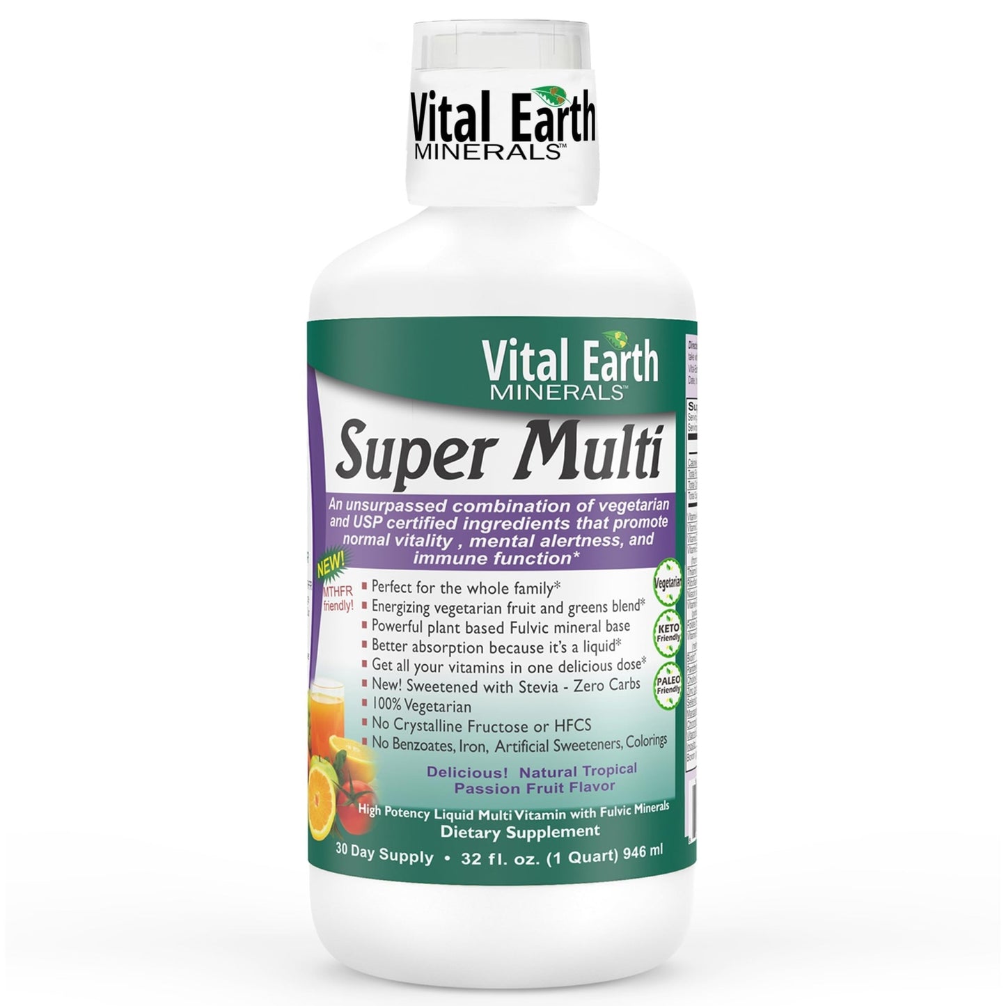 Vital Earth Minerals Super Multi – Liquid Multivitamins for Women, Men & Kids, Liquid Vitamins with Fulvic Acid for Better Absorption, MTHFR Support, 32 Oz + 1 Oz Cup - dailyvitalstore