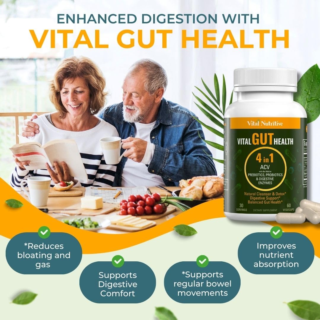 Vital Gut Health 4in1 Formula with Apple Cider Vinegar, Prebiotics & Probiotics, Digestive Enzymes for Strong Immunity Support - dailyvitalstore
