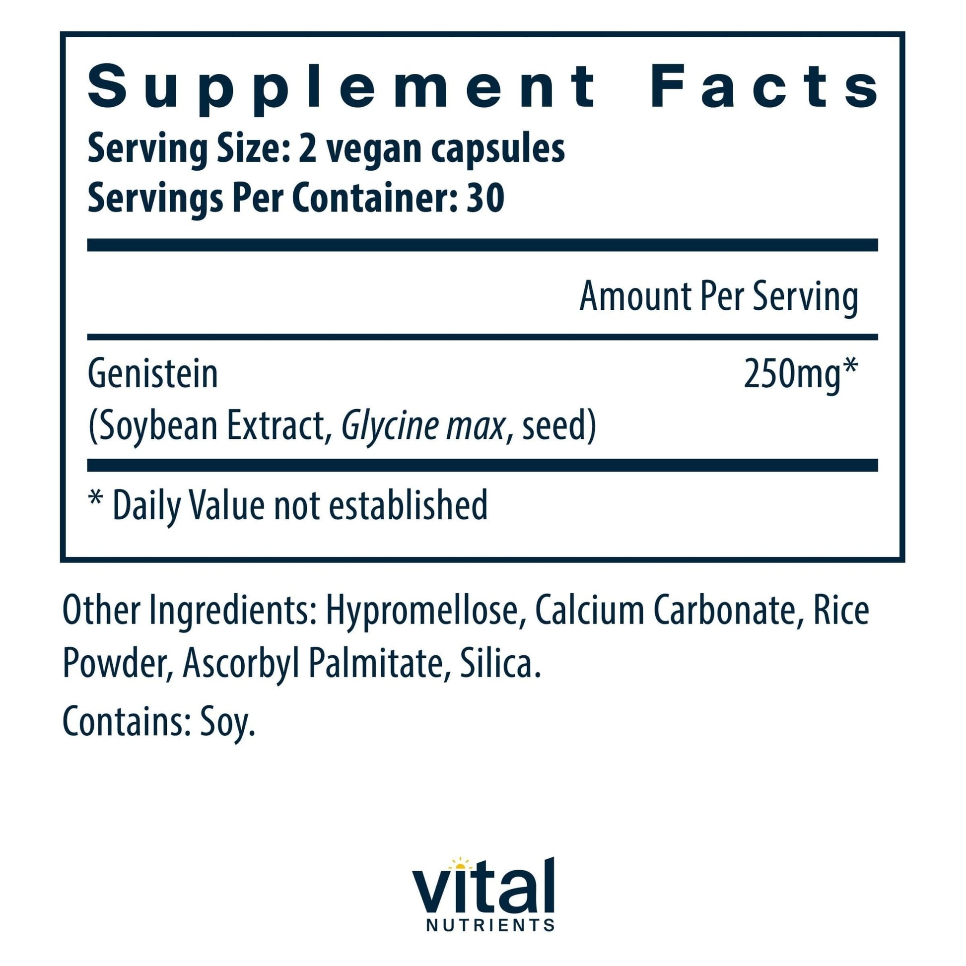 Vital Nutrients Genistein - Easily Absorbed Isoflavones for Bone Health Support* - Vegan Supplement - Gluten and Dairy Free - Non-GMO - 60 Capsules - dailyvitalstore