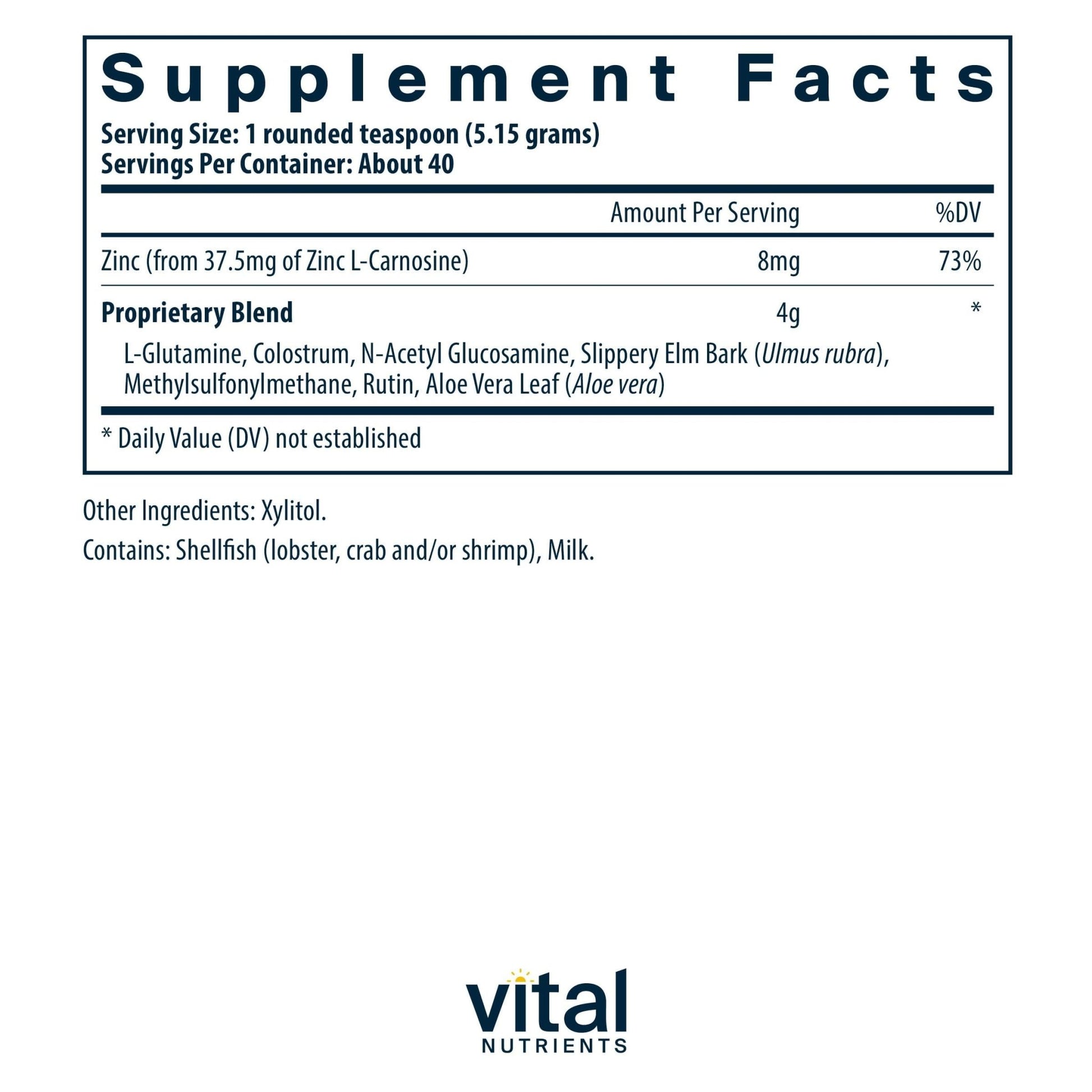Vital Nutrients GI Repair Powder - Leaky Gut Powder with L Glutamine and Zinc - Digestive Enzyme Supplement to Support Gut Health - dailyvitalstore