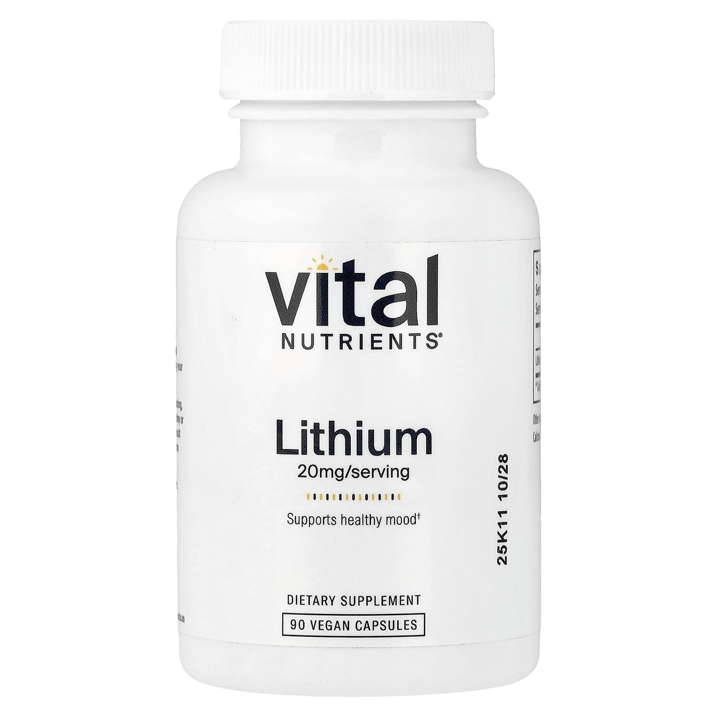 Vital Nutrients Lithium Orotate - Vegan Lithium Supplements for Memory, State of Mind, and Behavioral Health* - 20mg - Gluten, Dairy, Soy Free - 90 Capsules - dailyvitalstore