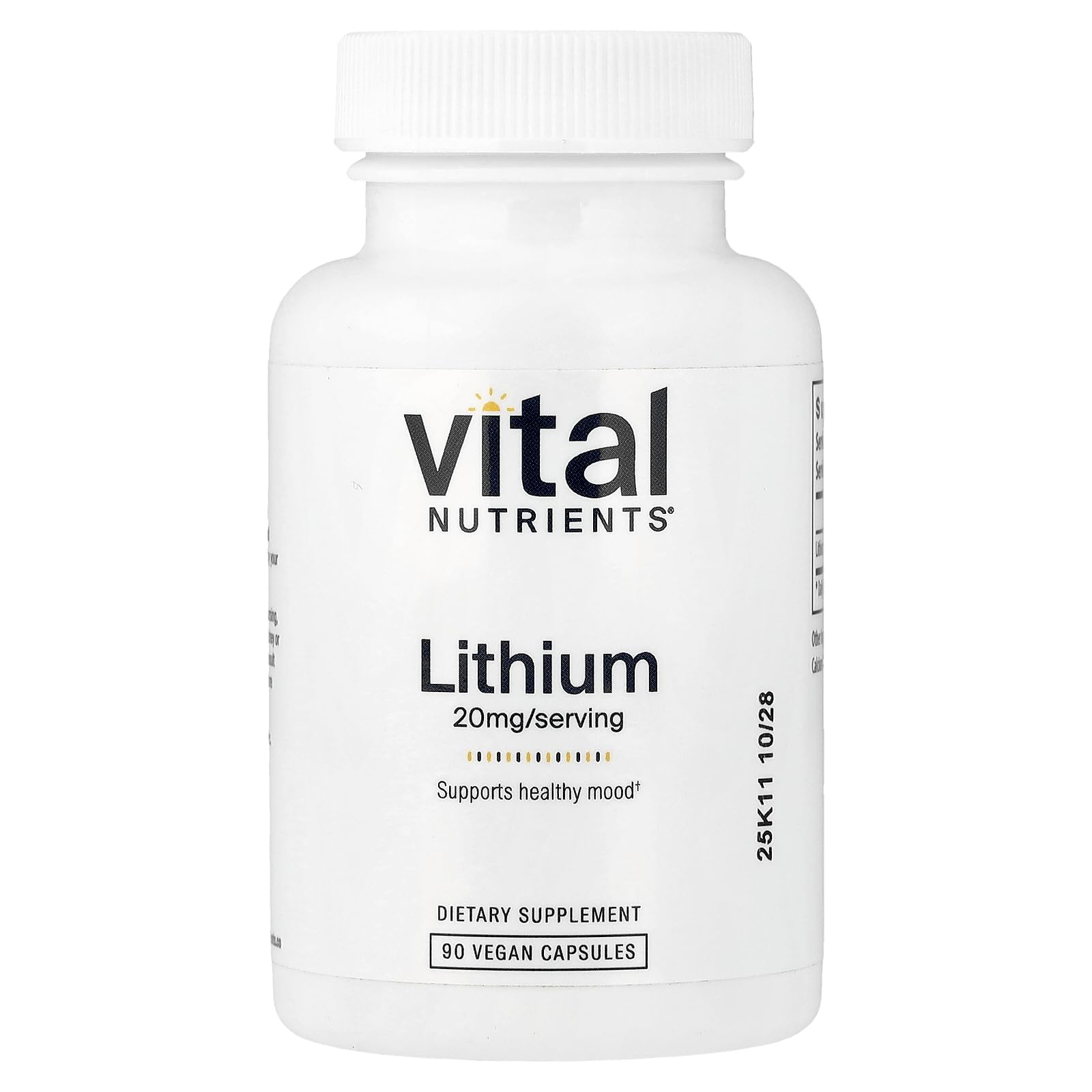 Vital Nutrients Lithium Orotate - Vegan Lithium Supplements for Memory, State of Mind, and Behavioral Health* - 20mg - Gluten, Dairy, Soy Free - 90 Capsules - dailyvitalstore