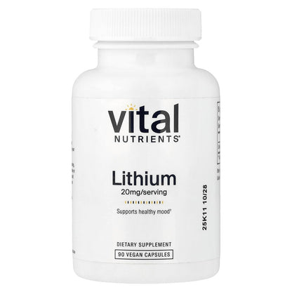 Vital Nutrients Lithium Orotate - Vegan Lithium Supplements for Memory, State of Mind, and Behavioral Health* - 20mg - Gluten, Dairy, Soy Free - 90 Capsules - dailyvitalstore