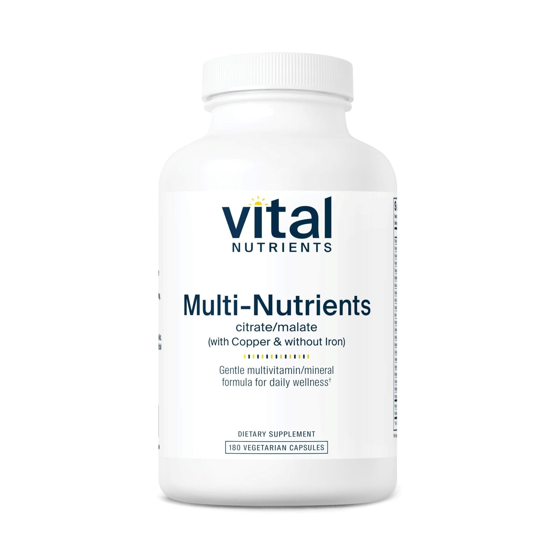 Vital Nutrients - Multi-Nutrients 2 - Citrate/Malate Formula (with Copper and Without Iron) - Multi-Vitamin/Mineral, Potent Antioxidants, Gentle Bioavailable Form - 180 Vegetarian Capsules per Bottle - dailyvitalstore