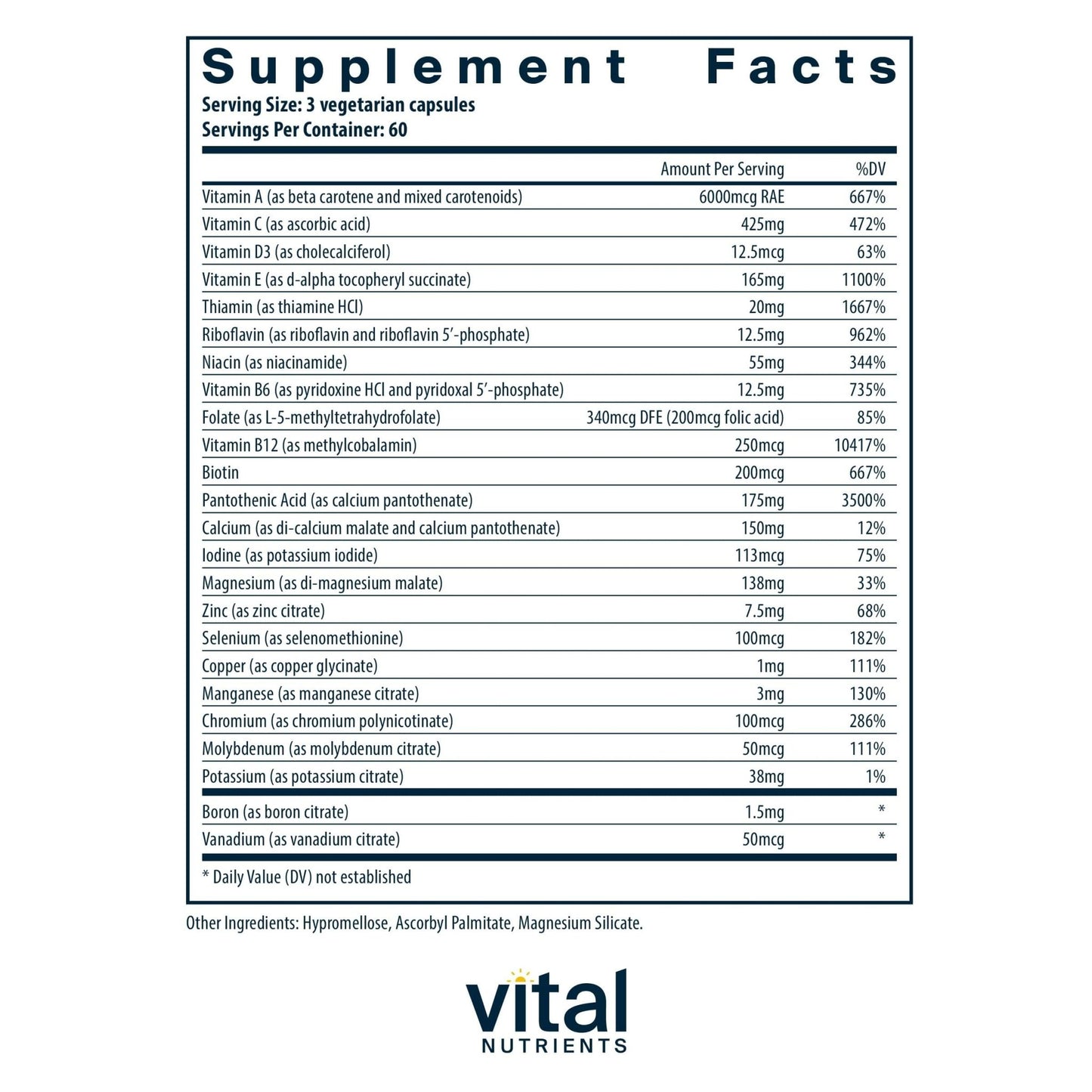 Vital Nutrients - Multi-Nutrients 2 - Citrate/Malate Formula (with Copper and Without Iron) - Multi-Vitamin/Mineral, Potent Antioxidants, Gentle Bioavailable Form - 180 Vegetarian Capsules per Bottle - dailyvitalstore