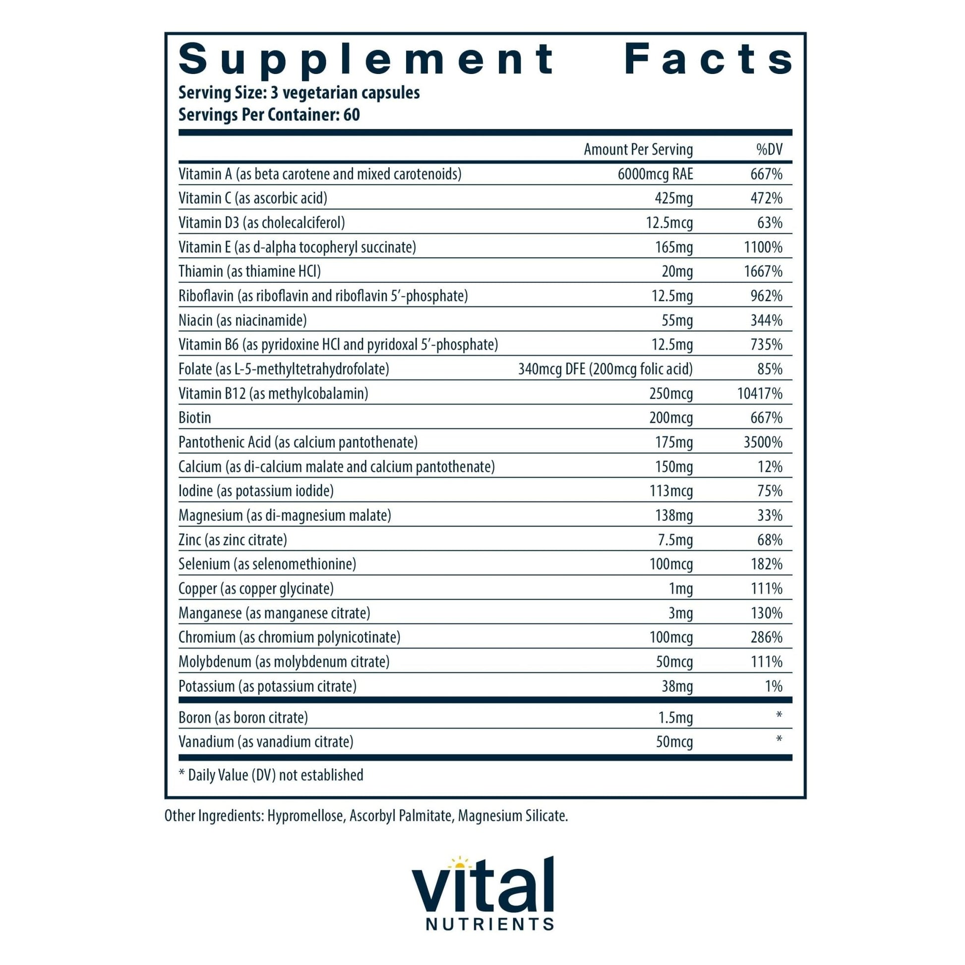 Vital Nutrients - Multi-Nutrients 2 - Citrate/Malate Formula (with Copper and Without Iron) - Multi-Vitamin/Mineral, Potent Antioxidants, Gentle Bioavailable Form - 180 Vegetarian Capsules per Bottle - dailyvitalstore