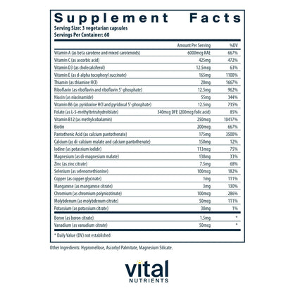 Vital Nutrients - Multi-Nutrients 2 - Citrate/Malate Formula (with Copper and Without Iron) - Multi-Vitamin/Mineral, Potent Antioxidants, Gentle Bioavailable Form - 180 Vegetarian Capsules per Bottle - dailyvitalstore