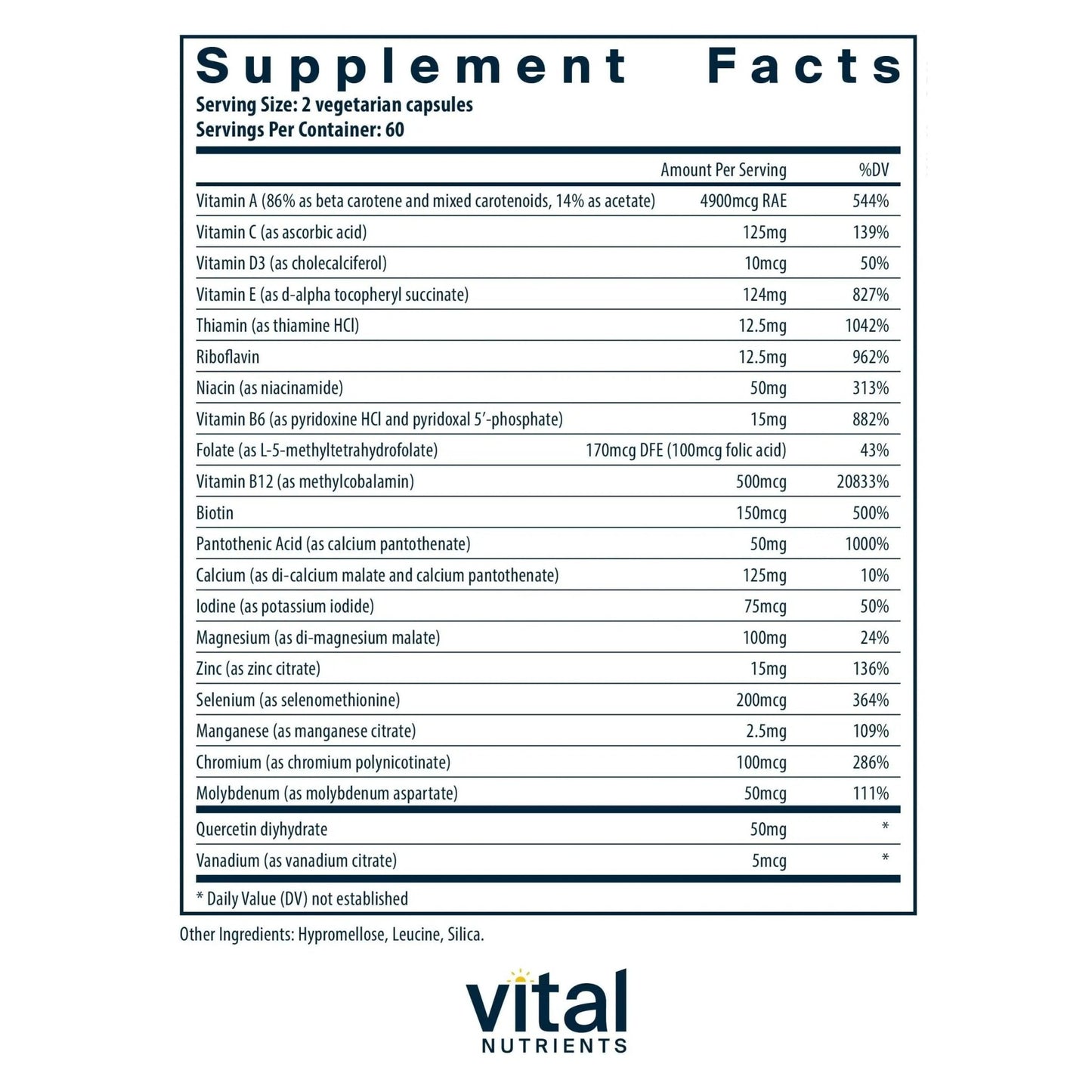 Vital Nutrients Multi-Nutrients 5 Ultra Antioxidant Formula | Boron, Copper, and Iron Free | Vegetarian Daily Multivitamin and Mineral - dailyvitalstore