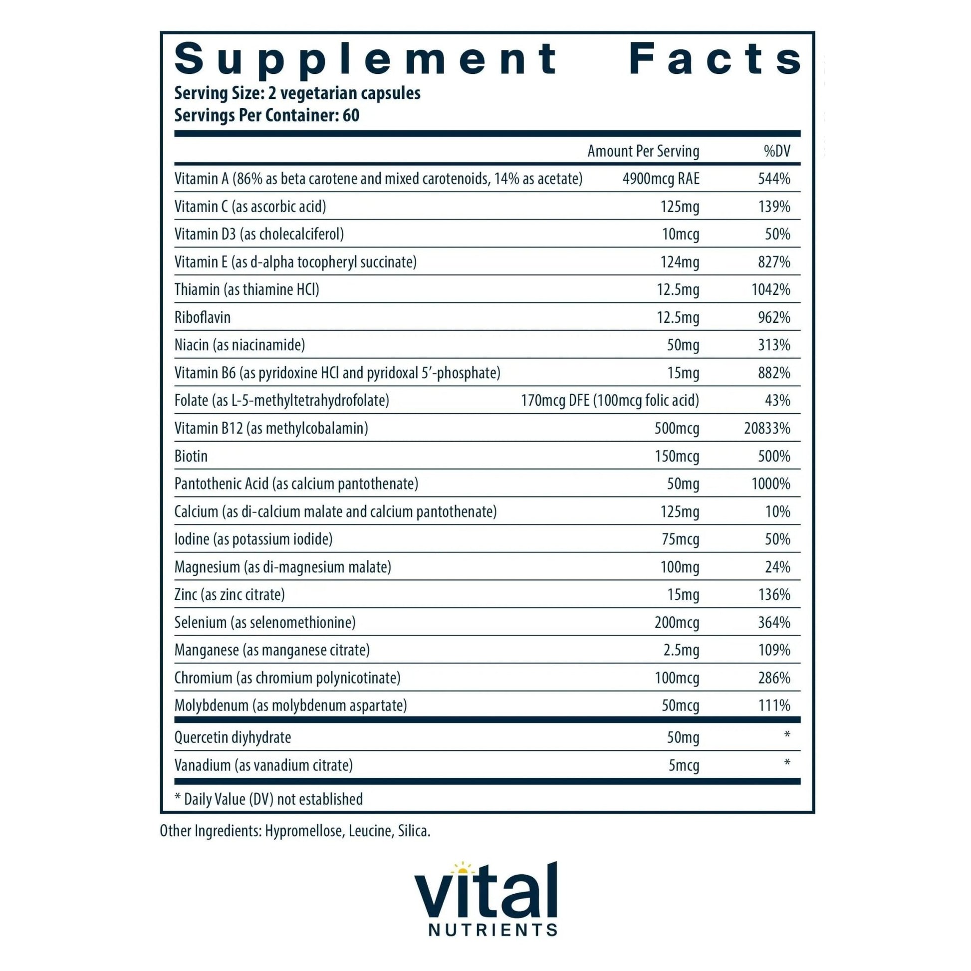 Vital Nutrients Multi-Nutrients 5 Ultra Antioxidant Formula | Boron, Copper, and Iron Free | Vegetarian Daily Multivitamin and Mineral - dailyvitalstore