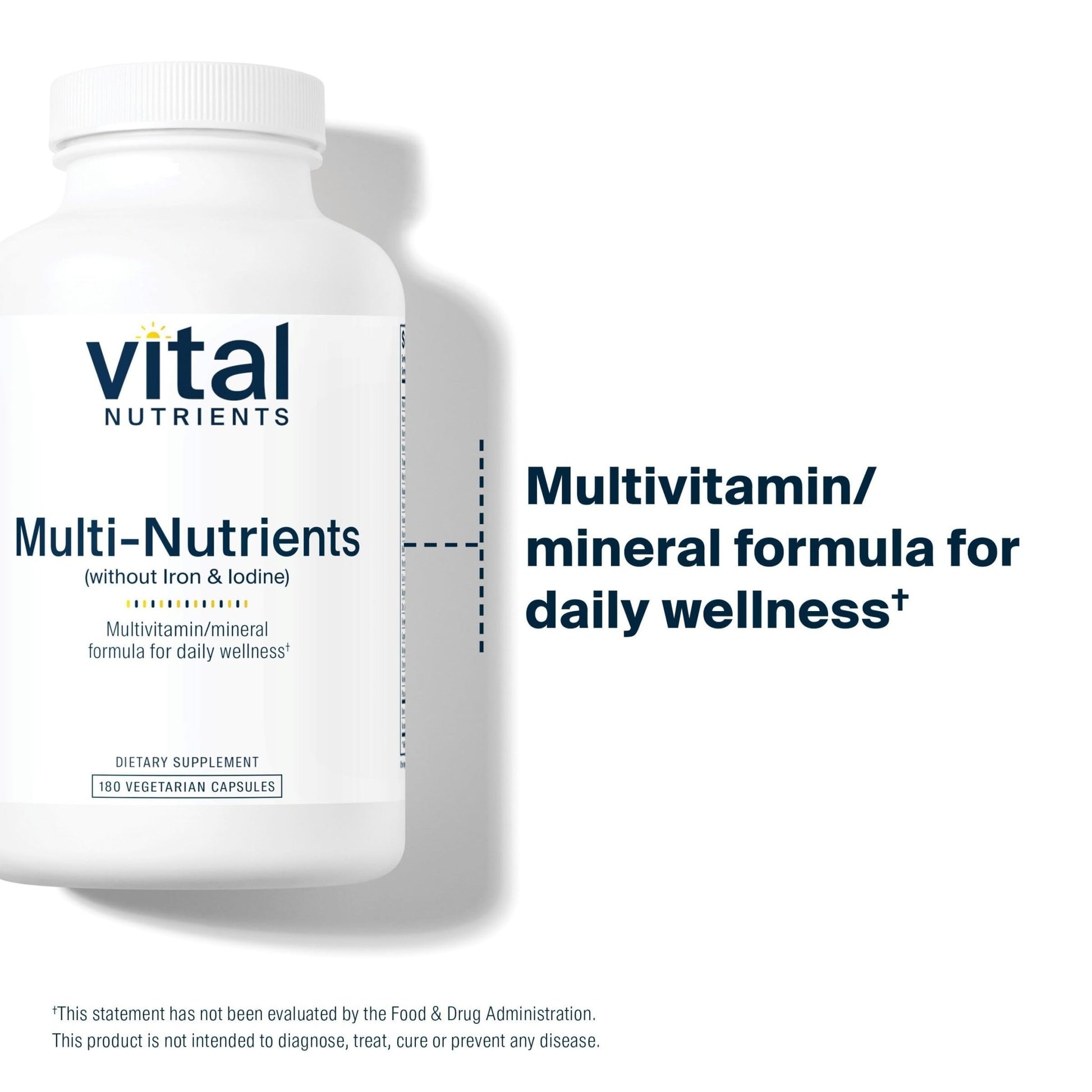 Vital Nutrients Multi-Nutrients (No Iron or Iodine) - Comprehensive Vegetarian Daily Multivitamin and Mineral Formula with Potent Antioxidants* - Gluten, Dairy, Soy Free - Non-GMO - 180 Capsules - dailyvitalstore