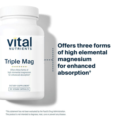 Vital Nutrients Triple Magnesium Complex Supplement | Vegan Magnesium Glycinate, Malate & Oxide 250mg | Easily Absorbed Magnesium Supplement for Stress, Muscle, Heart, Bone Support | 90 Capsules - dailyvitalstore