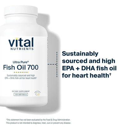 Vital Nutrients Ultra Pure Fish Oil 700 - Supports Heart, Brain, and Joint Health* - Sustainably Sourced High EPA & DHA Omega-3 Fatty Acid - Lemon Flavor - Gluten, Dairy & Soy Free - 120 Softgels - dailyvitalstore