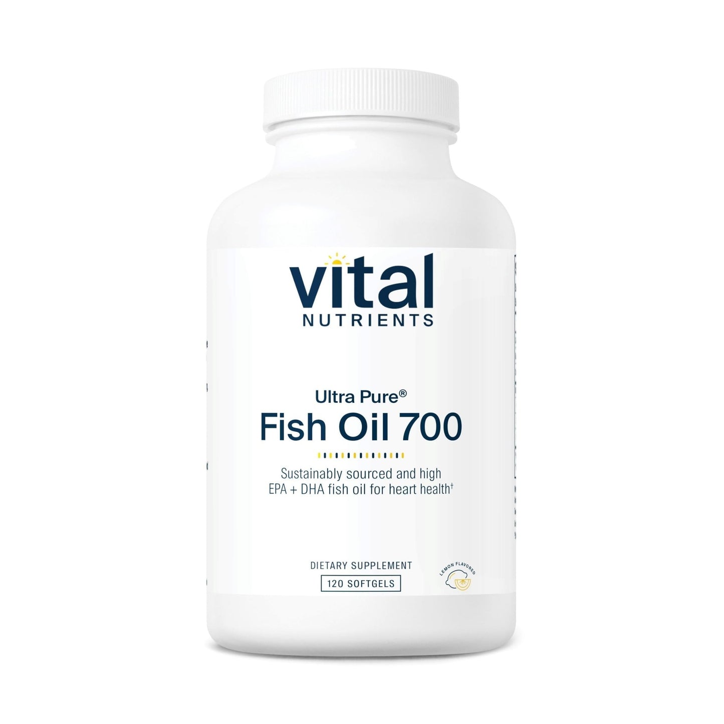 Vital Nutrients Ultra Pure Fish Oil 700 - Supports Heart, Brain, and Joint Health* - Sustainably Sourced High EPA & DHA Omega-3 Fatty Acid - Lemon Flavor - Gluten, Dairy & Soy Free - 120 Softgels - dailyvitalstore