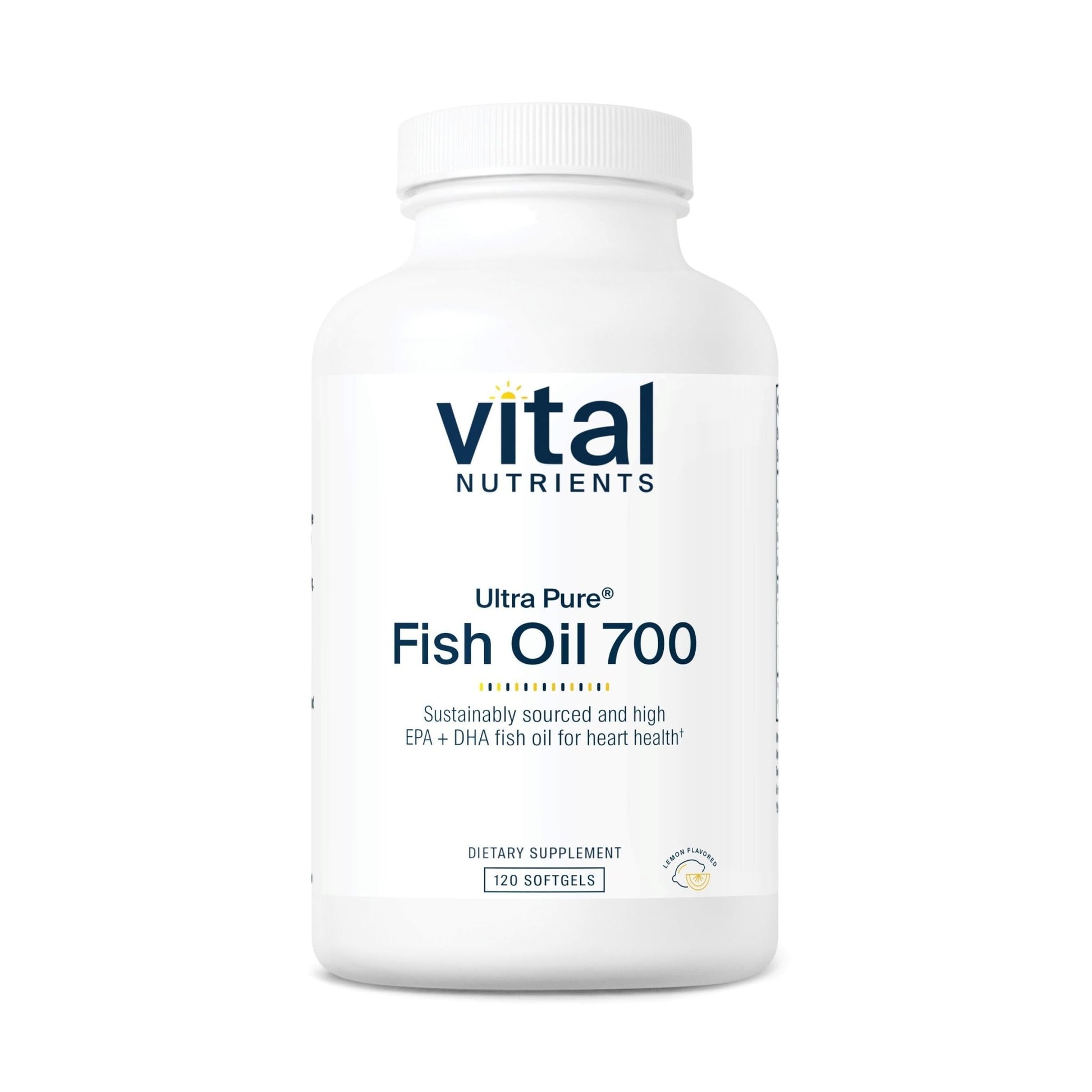 Vital Nutrients Ultra Pure Fish Oil 700 - Supports Heart, Brain, and Joint Health* - Sustainably Sourced High EPA & DHA Omega-3 Fatty Acid - Lemon Flavor - Gluten, Dairy & Soy Free - 120 Softgels - dailyvitalstore