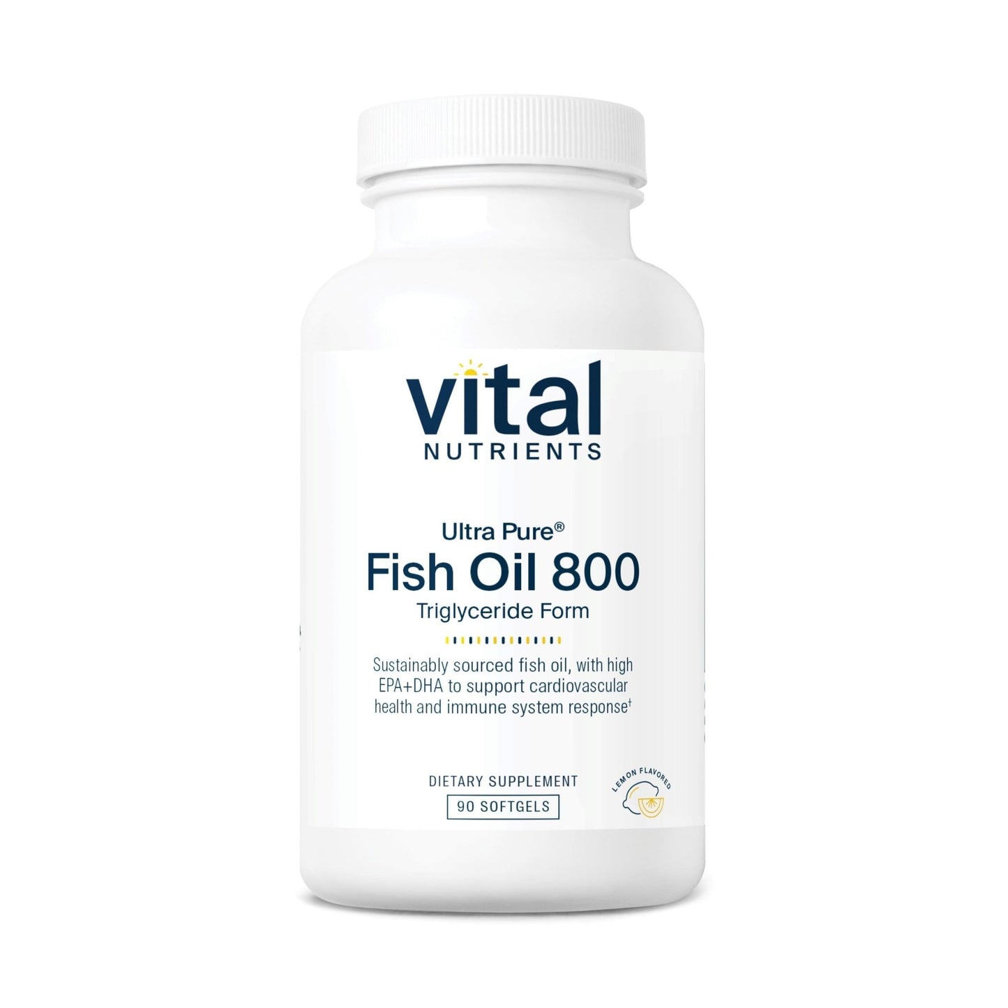 Vital Nutrients Ultra Pure® Fish Oil 800 Triglyceride Form - Heart, Brain, & Immune Health* - Sustainably Sourced High EPA & DHA Omega-3 Fatty Acid - Lemon Flavor - Gluten, Dairy, Soy Free - 90 Count - dailyvitalstore