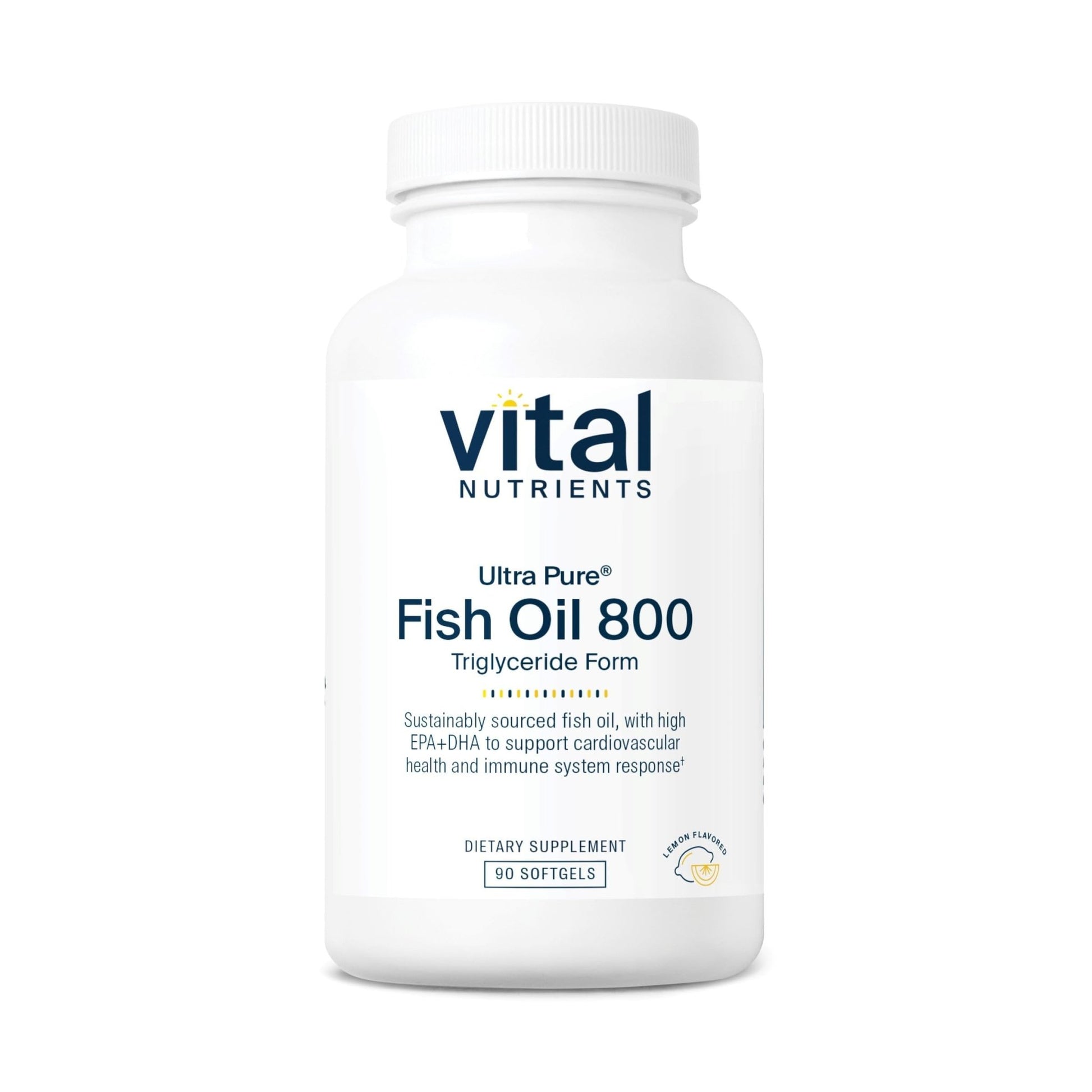 Vital Nutrients Ultra Pure® Fish Oil 800 Triglyceride Form - Heart, Brain, & Immune Health* - Sustainably Sourced High EPA & DHA Omega-3 Fatty Acid - Lemon Flavor - Gluten, Dairy, Soy Free - 90 Count - dailyvitalstore