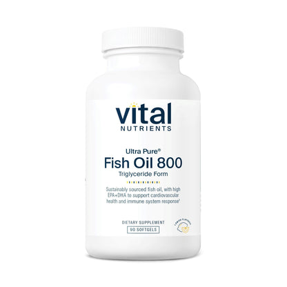 Vital Nutrients Ultra Pure® Fish Oil 800 Triglyceride Form - Heart, Brain, & Immune Health* - Sustainably Sourced High EPA & DHA Omega-3 Fatty Acid - Lemon Flavor - Gluten, Dairy, Soy Free - 90 Count - dailyvitalstore