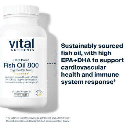 Vital Nutrients Ultra Pure® Fish Oil 800 Triglyceride Form - Heart, Brain, & Immune Health* - Sustainably Sourced High EPA & DHA Omega-3 Fatty Acid - Lemon Flavor - Gluten, Dairy, Soy Free - 90 Count - dailyvitalstore