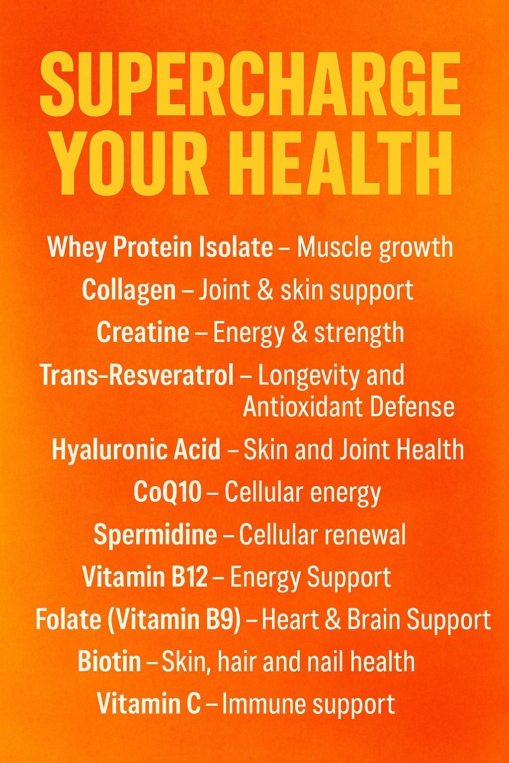 Vital Nutrition and Health All-in-One Powder: Protein, Collagen, Creatine, Resveratrol, Spermidine, Hyaluronic Acid, CoQ10 + Key Vitamins - dailyvitalstore