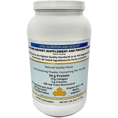 Vital Nutrition and Health All-in-One Powder: Protein, Collagen, Creatine, Resveratrol, Spermidine, Hyaluronic Acid, CoQ10 + Key Vitamins - dailyvitalstore