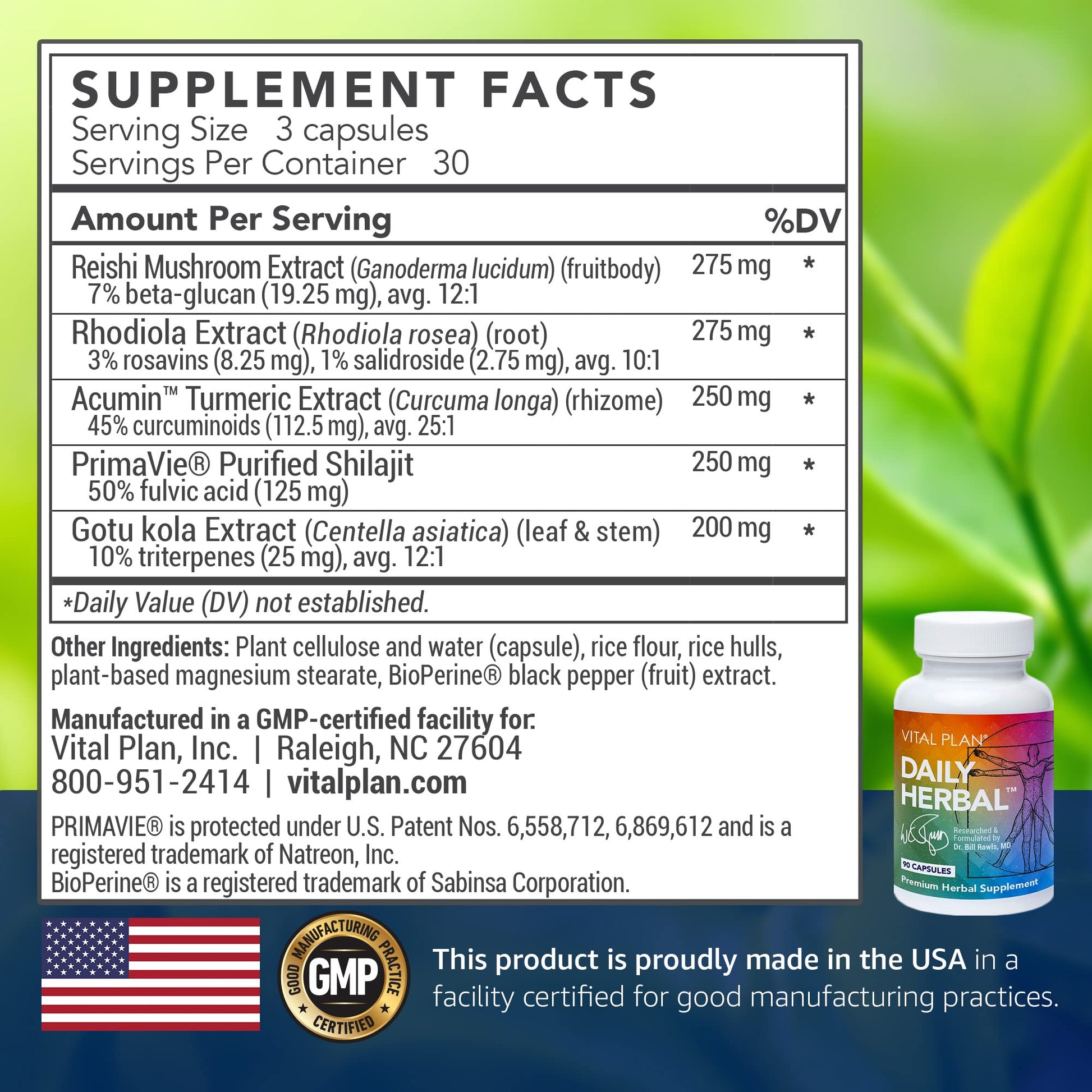 Vital Plan Daily Herbal Supplement by Dr. Bill Rawls – Herbal Immunity Booster for Immune Support, Microbiome Balance & Cell Health — Reishi Mushroom, Turmeric & Rhodiola - dailyvitalstore