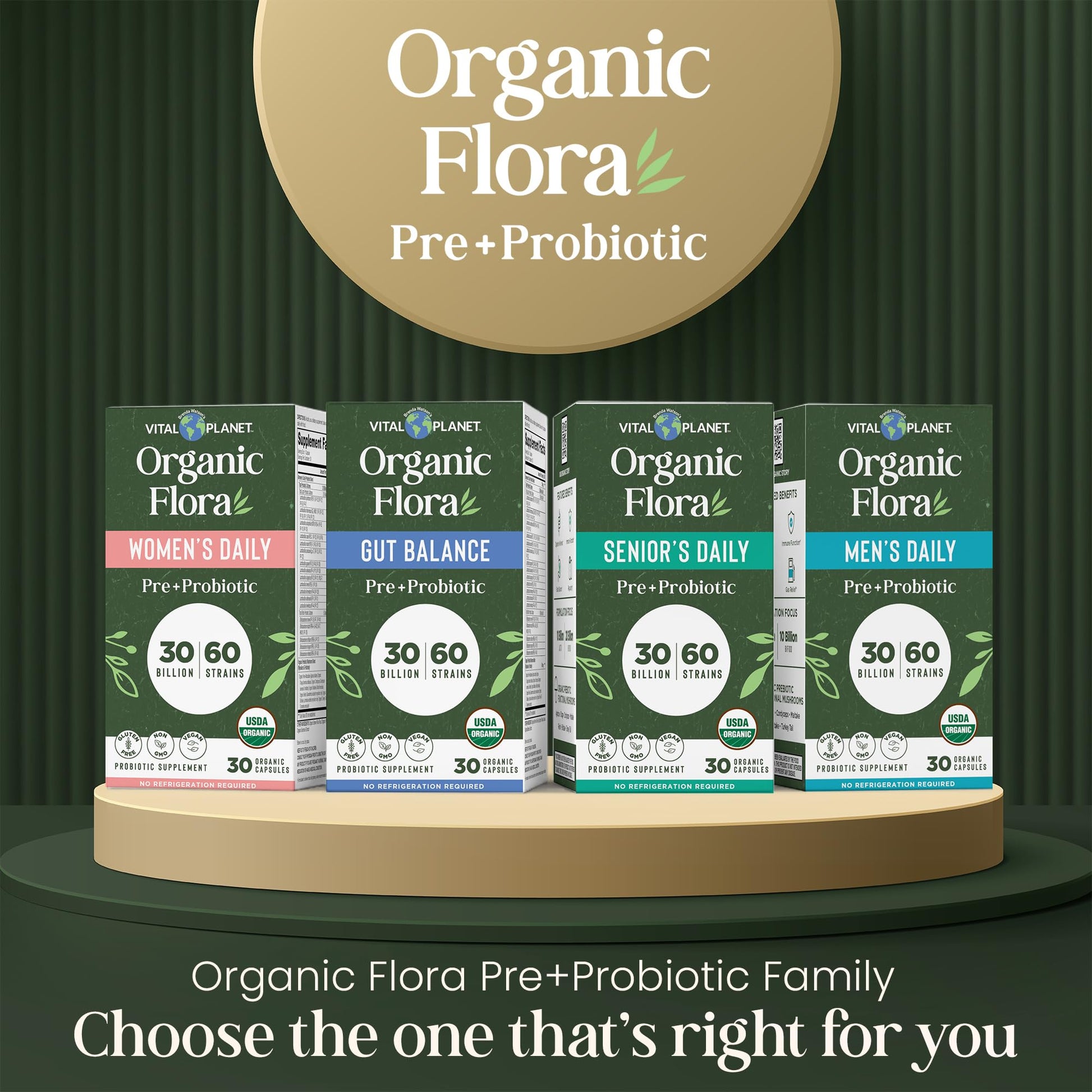 Vital Planet - Organic Flora Probiotics for Gut Health Balance, Shelf Stable Probiotic 30 Billion CFU, 60 Diverse Strains, Prebiotic Organic Mushroom Blend - dailyvitalstore