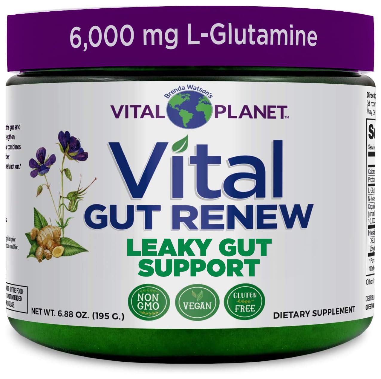 Vital Planet - Vital Gut Renew Powder Supplement for Leaky Gut Repair with L-Glutamine, Marshmallow and Ginger Root, DGL Licorice Root and Organic - dailyvitalstore