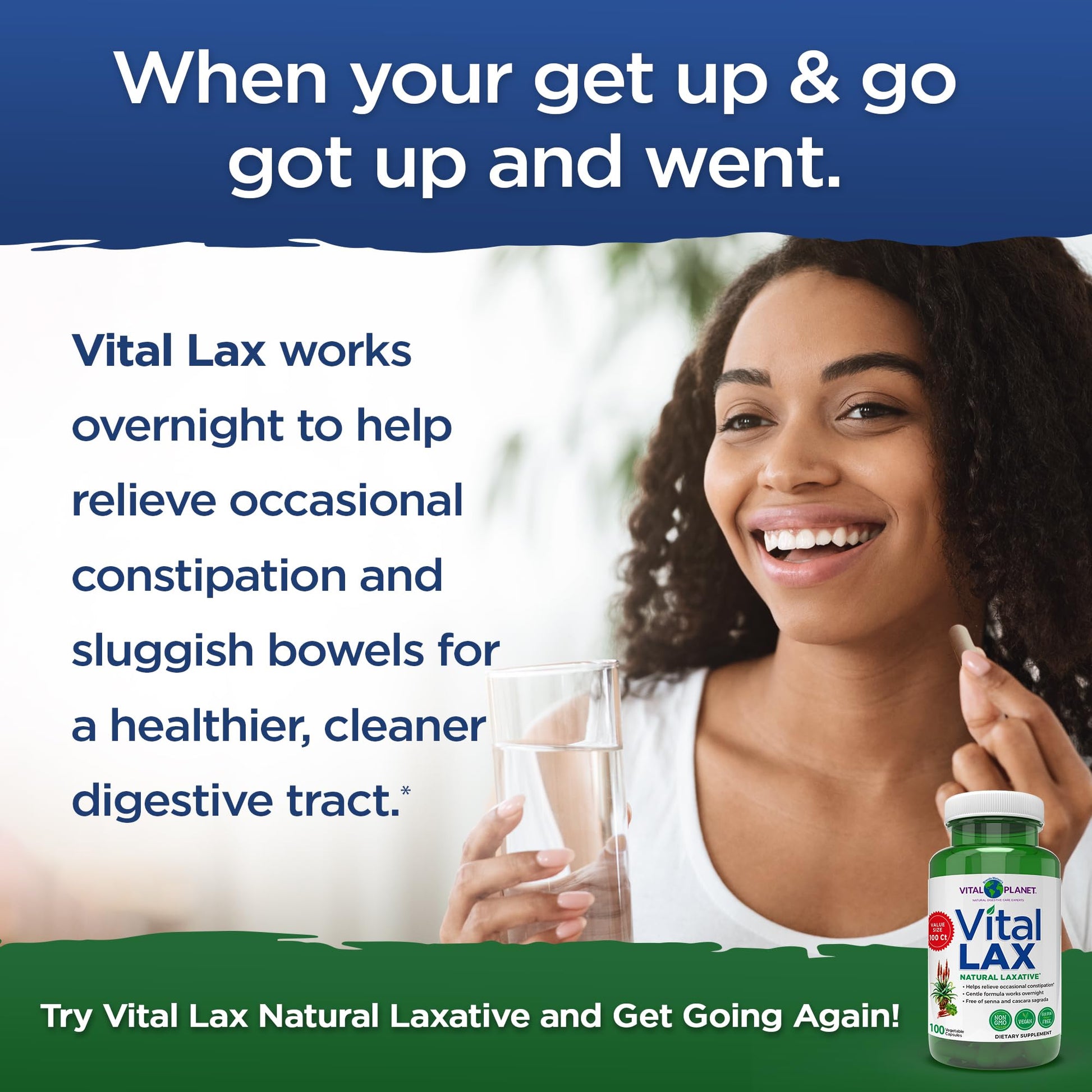 Vital Planet - Vital Lax Natural Laxative Cleanse Supplement for Occasional Constipation, with Magnesium Hydroxide, Slippery Elm, Aloe, - dailyvitalstore