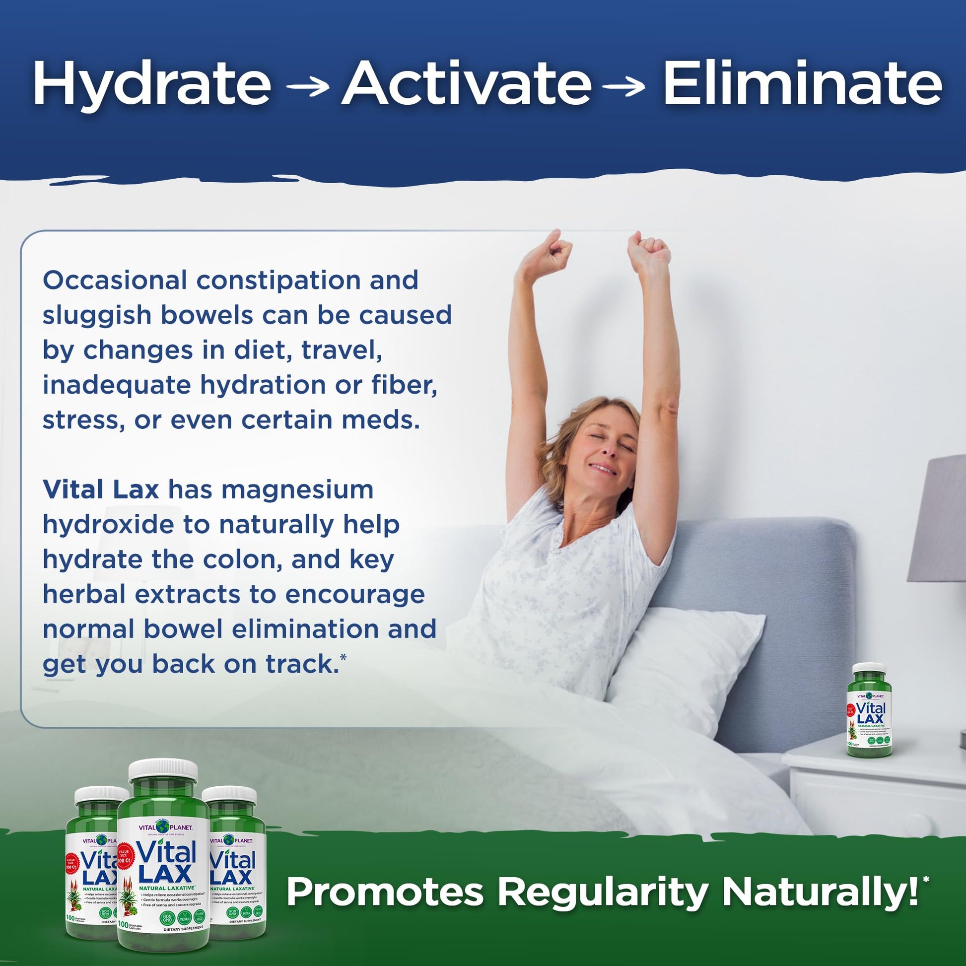 Vital Planet - Vital Lax Natural Laxative Cleanse Supplement for Occasional Constipation, with Magnesium Hydroxide, Slippery Elm, Aloe, - dailyvitalstore