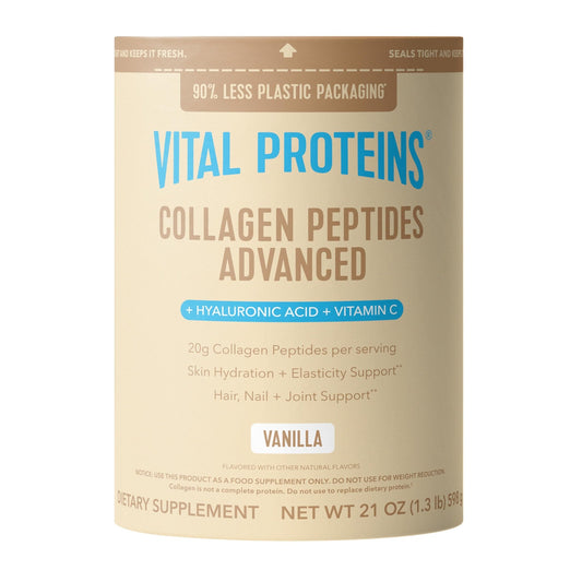 Vital Proteins Collagen Peptides Advanced, Hydrolyzed Peptides with Hyaluronic Acid and Vitamin C - Vanilla Flavor Powder, 21oz - dailyvitalstore